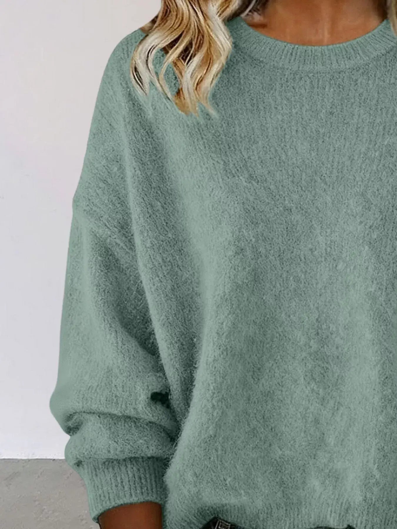 Full Size Round Neck Dropped Shoulder Sweater Plus Size - Trendsi - Flyclothing LLC