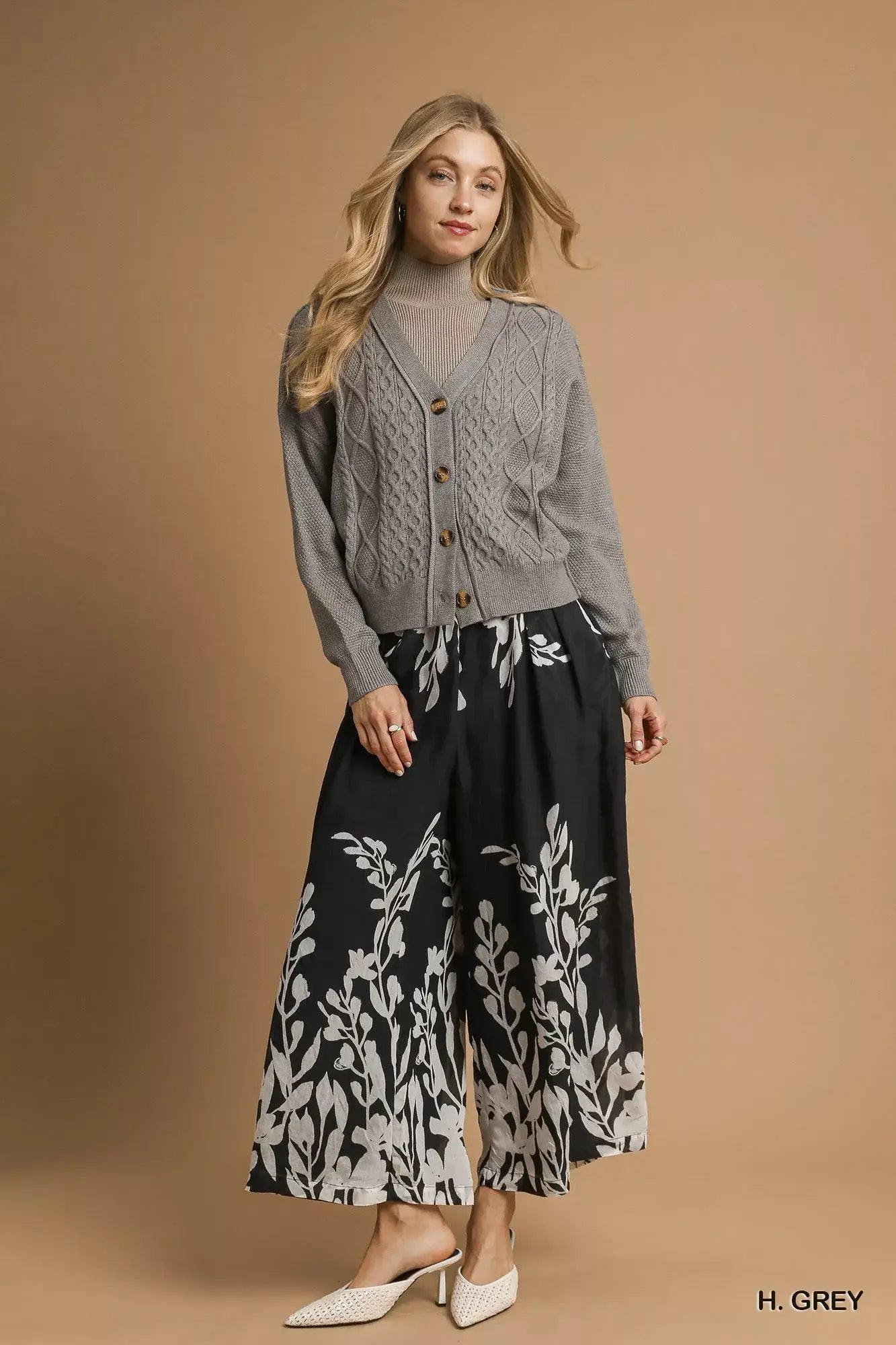 Umgee Chunky Cable Knit V-Neck Button-Up Cardigan - Trendsi - Flyclothing LLC