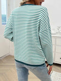 Striped Round Neck Dropped Shoulder Sweater - Trendsi - Flyclothing LLC