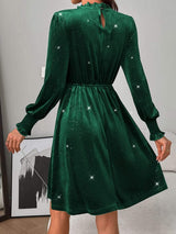 Glitter Mock Neck Long Sleeve Mini Dress - Trendsi - Flyclothing LLC