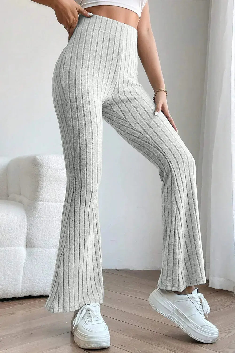 Basic Bae Full Size Ribbed High Waist Flare Pants - ShopBasicbae - Flyclothing LLC