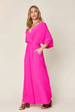 Double Take Full Size Surplice Wide Leg Jumpsuit with Pockets - Trendsi - Flyclothing LLC
