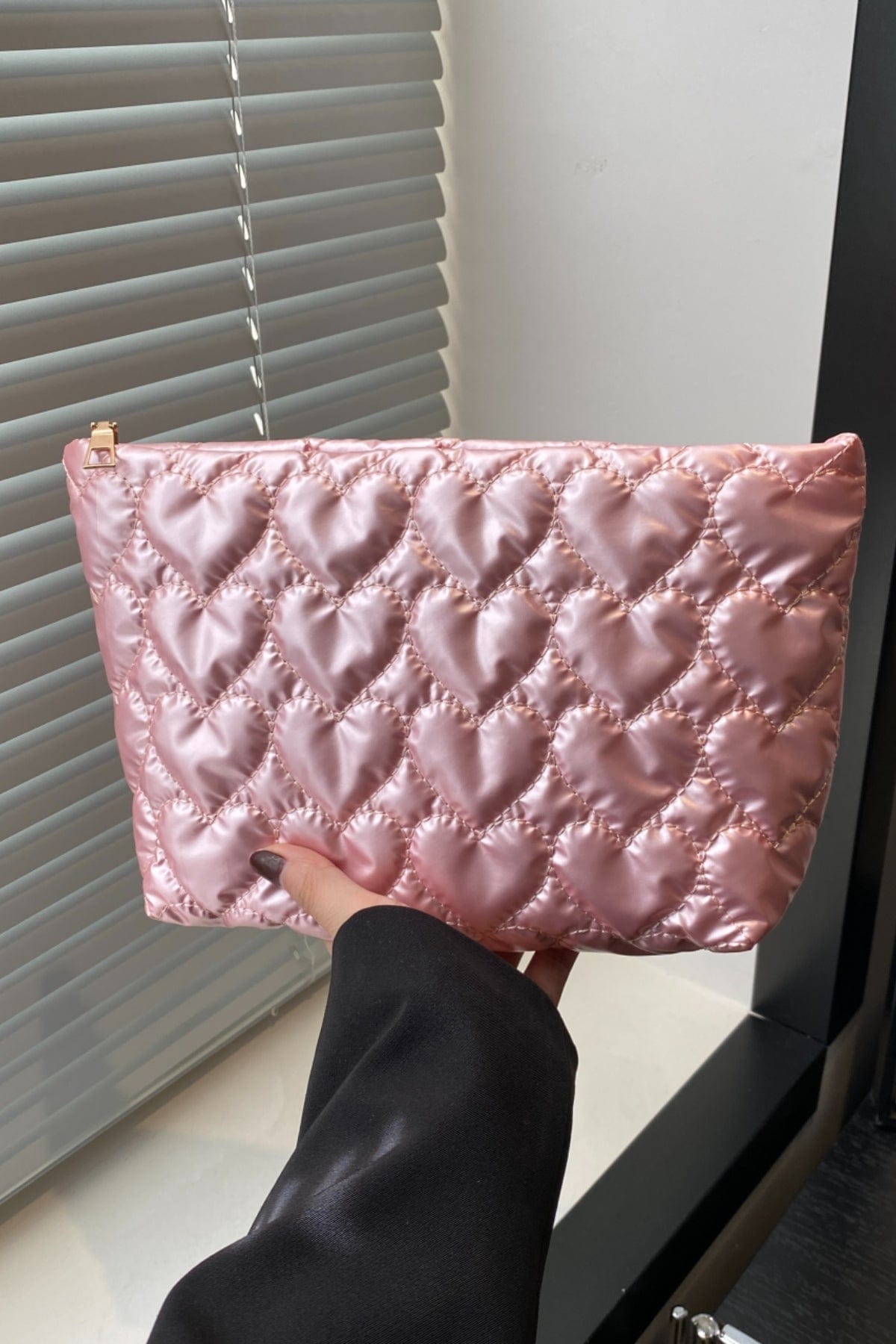 Ruched Heart Clutch with Zipper - Trendsi