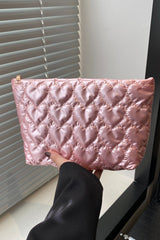 Ruched Heart Clutch with Zipper - Trendsi