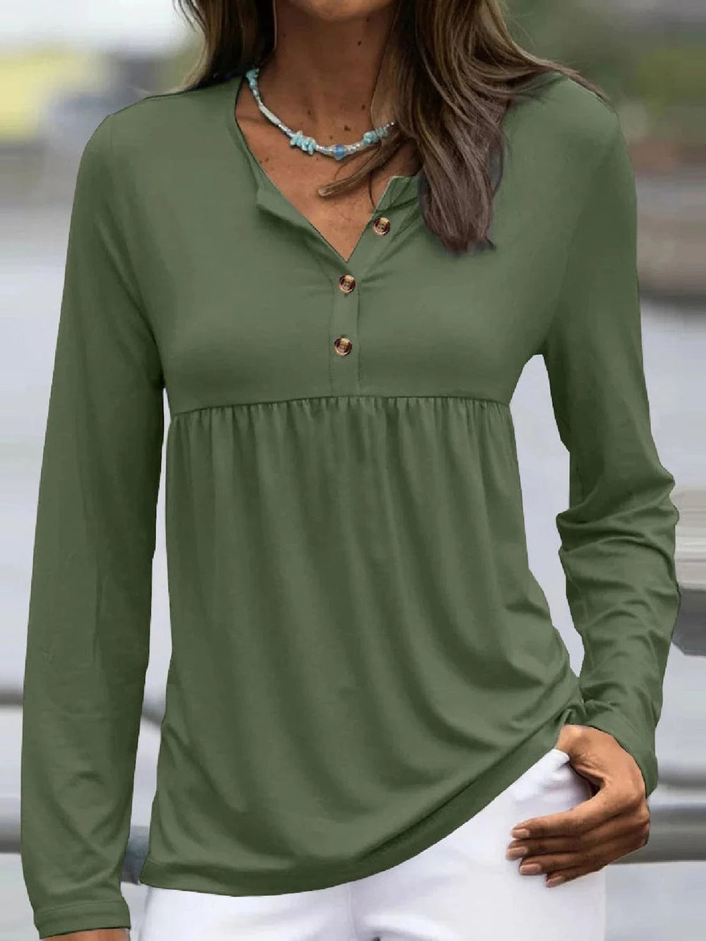 Half Button Long Sleeve T-Shirt - Trendsi