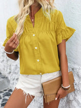 Button Down Ruffled Short Sleeve Shirt - Trendsi - Flyclothing LLC