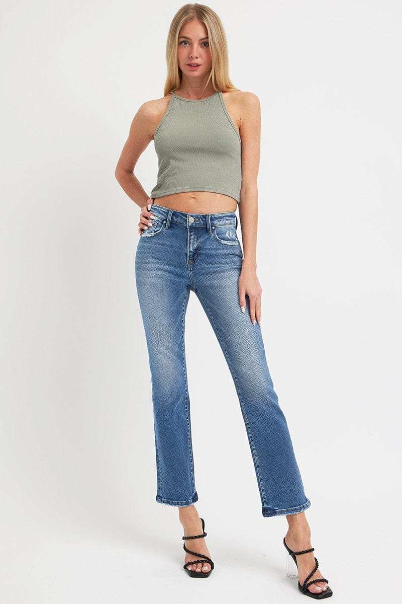 RISEN Full Size Mid Rise Ankle Straight Jeans with Pockets - Trendsi - Flyclothing LLC