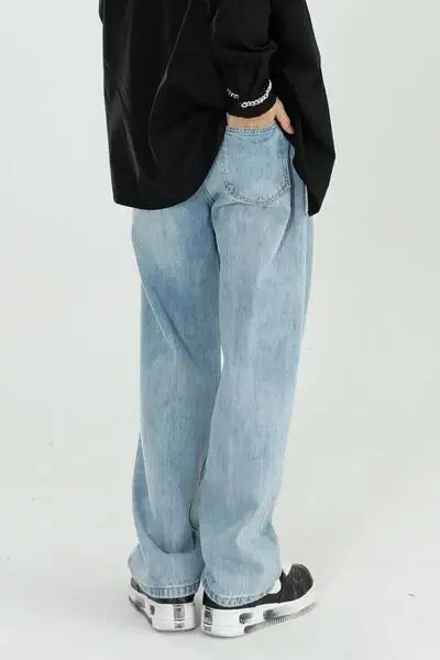 Mid Rise Wide Straight Jeans with Pockets - Trendsi - Flyclothing LLC