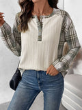 Perfee Plaid Half Button Long Sleeve T-Shirt - Trendsi