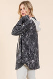 BOMBOM Drawstring Flower Print Button Up Shacket - Trendsi