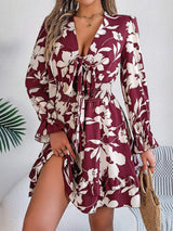 Tied Ruffled Printed Long Sleeve Dress - Trendsi - Flyclothing LLC