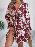 Tied Ruffled Printed Long Sleeve Dress - Trendsi - Flyclothing LLC