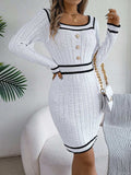 Contrast Trim Long Sleeve Sweater Dress - Trendsi - Flyclothing LLC