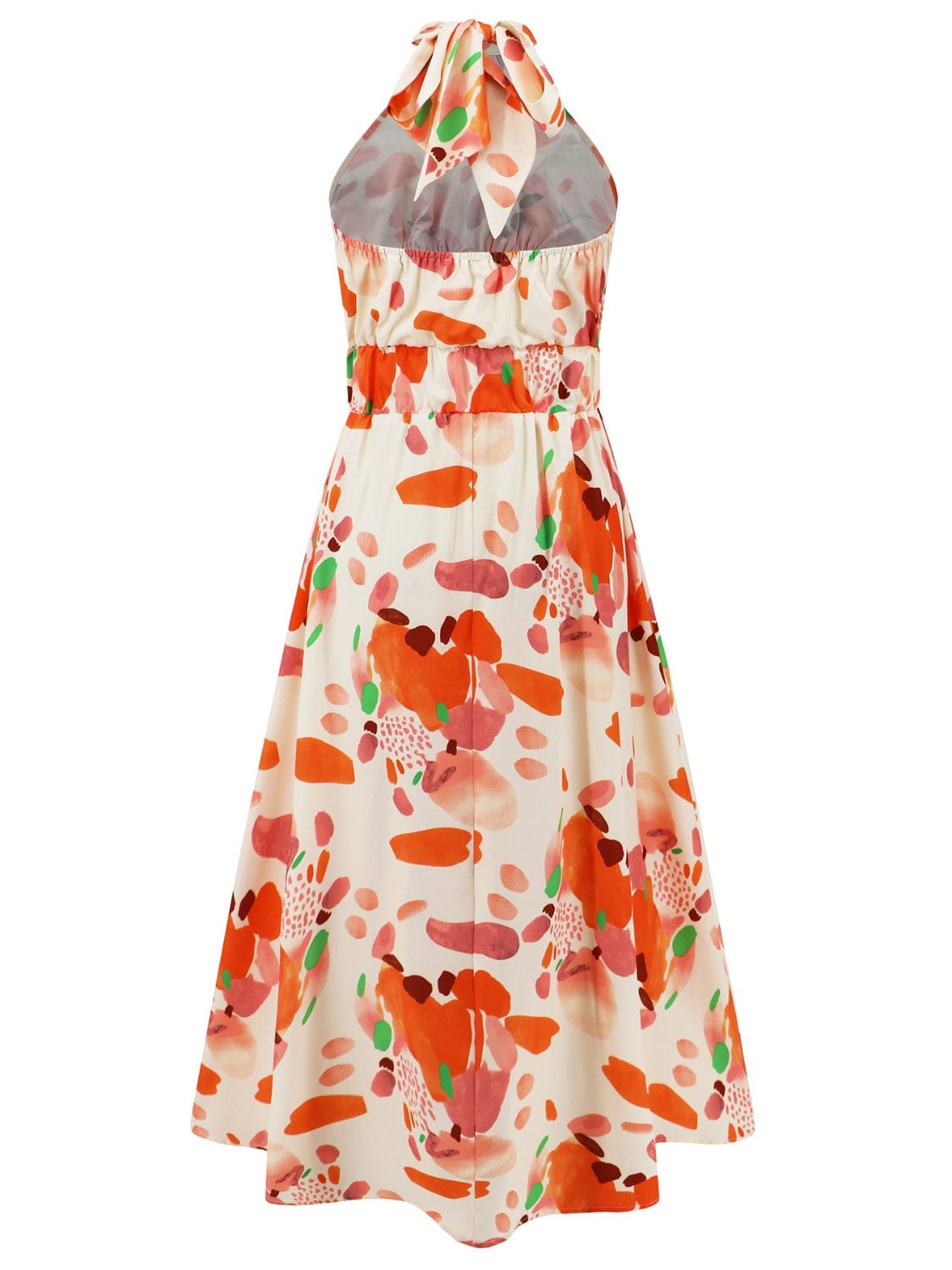 Ruched Printed Halter Neck Sleeveless Dress - Trendsi