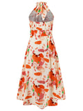 Ruched Printed Halter Neck Sleeveless Dress - Trendsi