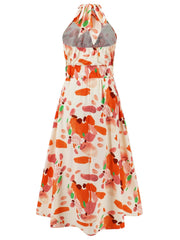 Ruched Printed Halter Neck Sleeveless Dress - Trendsi