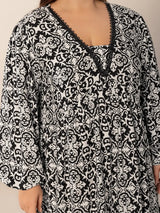 Plus Size Lace Detail Printed Balloon Sleeve Dress - Trendsi - Flyclothing LLC