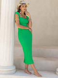 Square Neck Cap Sleeve Midi Dress - Trendsi