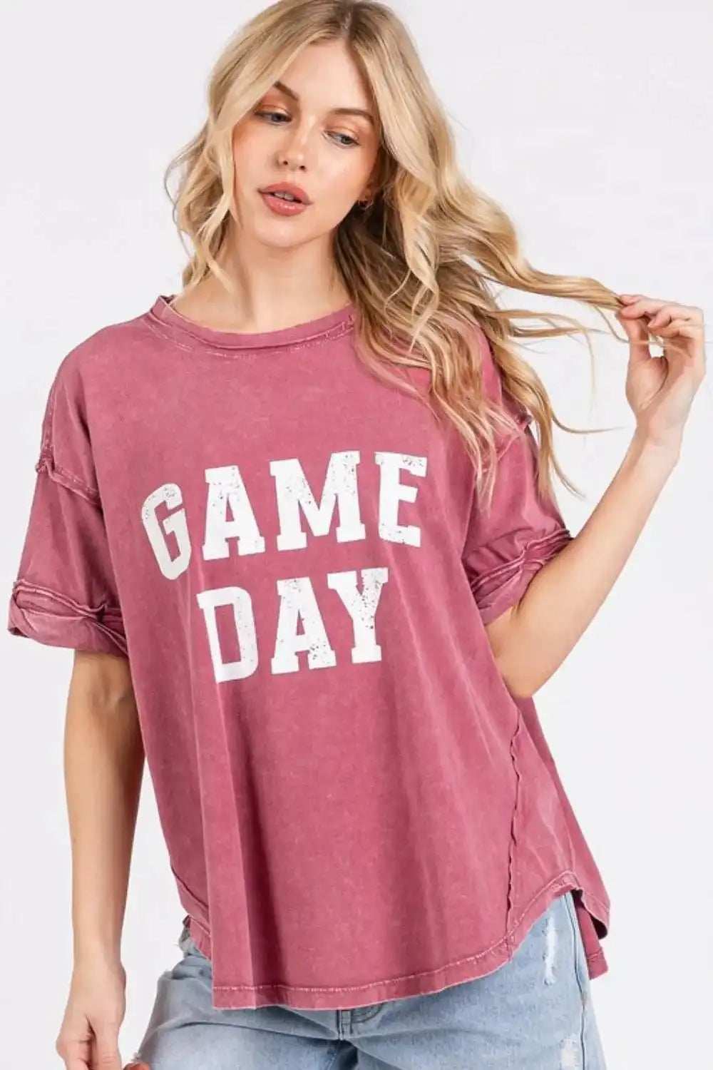 Mittoshop GAME DAY Round Neck Short Sleeve T-Shirt - Trendsi - Flyclothing LLC