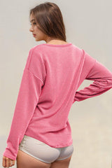Double Take Striped Notched Long Sleeve T-Shirt - Trendsi - Flyclothing LLC