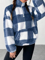 Full Size Plaid Sherpa Long Sleeve Sweatshirt Plus Size - Trendsi - Flyclothing LLC