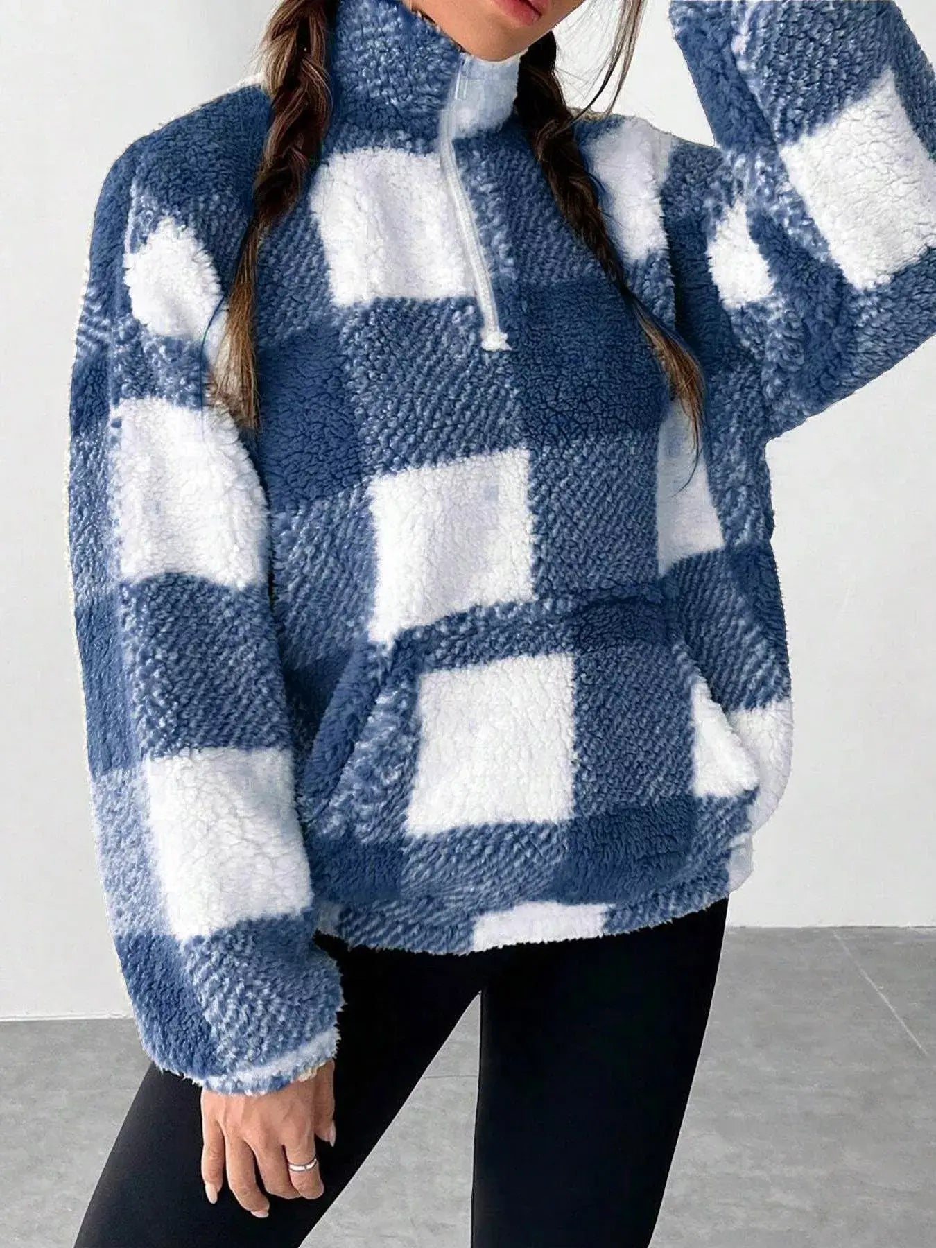 Full Size Plaid Sherpa Long Sleeve Sweatshirt Plus Size - Trendsi - Flyclothing LLC