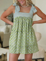 Printed Square Neck Tie Shoulder Mini Dress - Trendsi - Flyclothing LLC