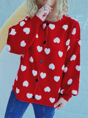 Heart Button Up Long Sleeve Cardigan - Trendsi