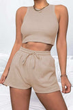 Round Neck Top and Drawstring Shorts Set - Trendsi - Flyclothing LLC