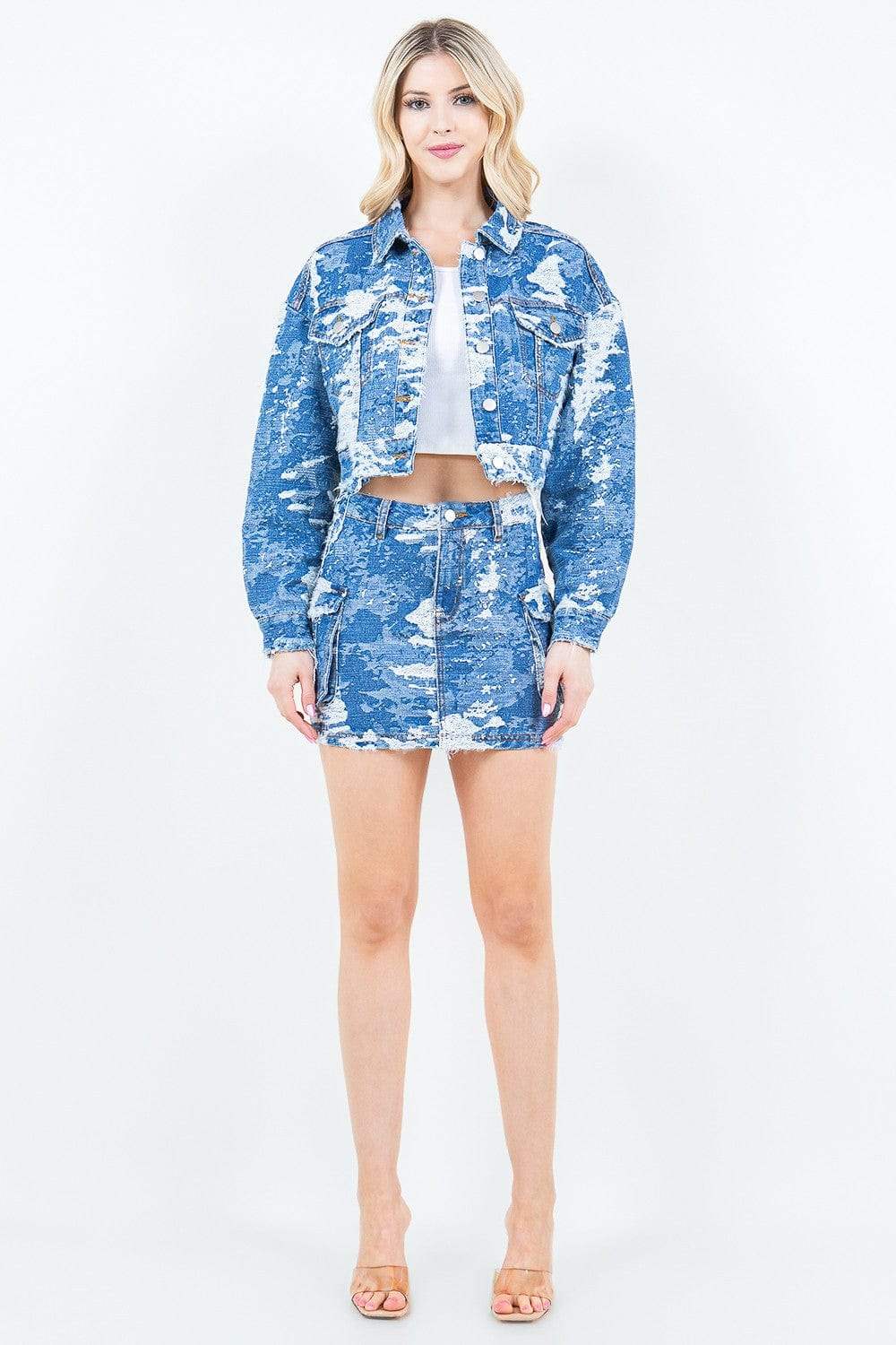 American Bazi Jacquard Trim Cargo Mini Denim Skirt - Trendsi - Flyclothing LLC