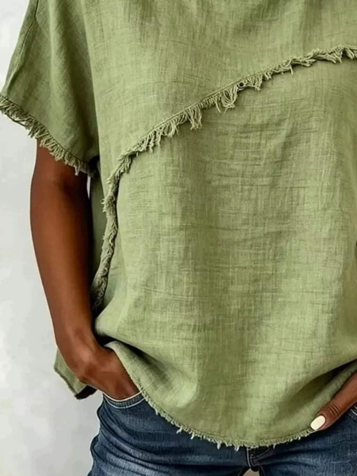 Full Size Frayed Hem Short Sleeve Top Plus Size - Trendsi - Flyclothing LLC