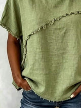 Full Size Frayed Hem Short Sleeve Top Plus Size - Trendsi - Flyclothing LLC