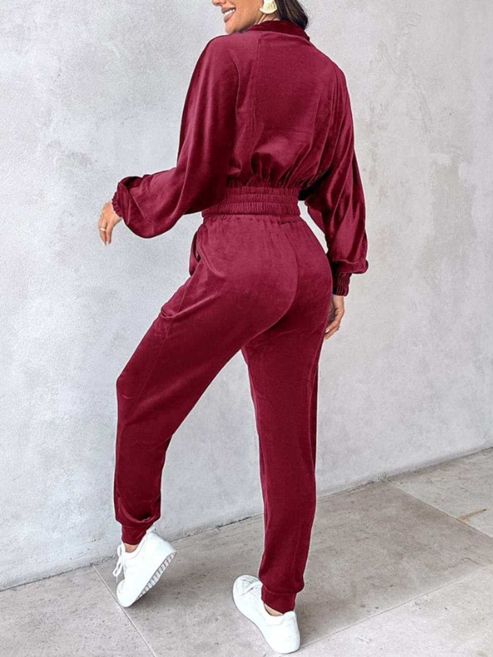 Zip Up Long Sleeve Cropped Top and Joggers Set - Trendsi - Flyclothing LLC