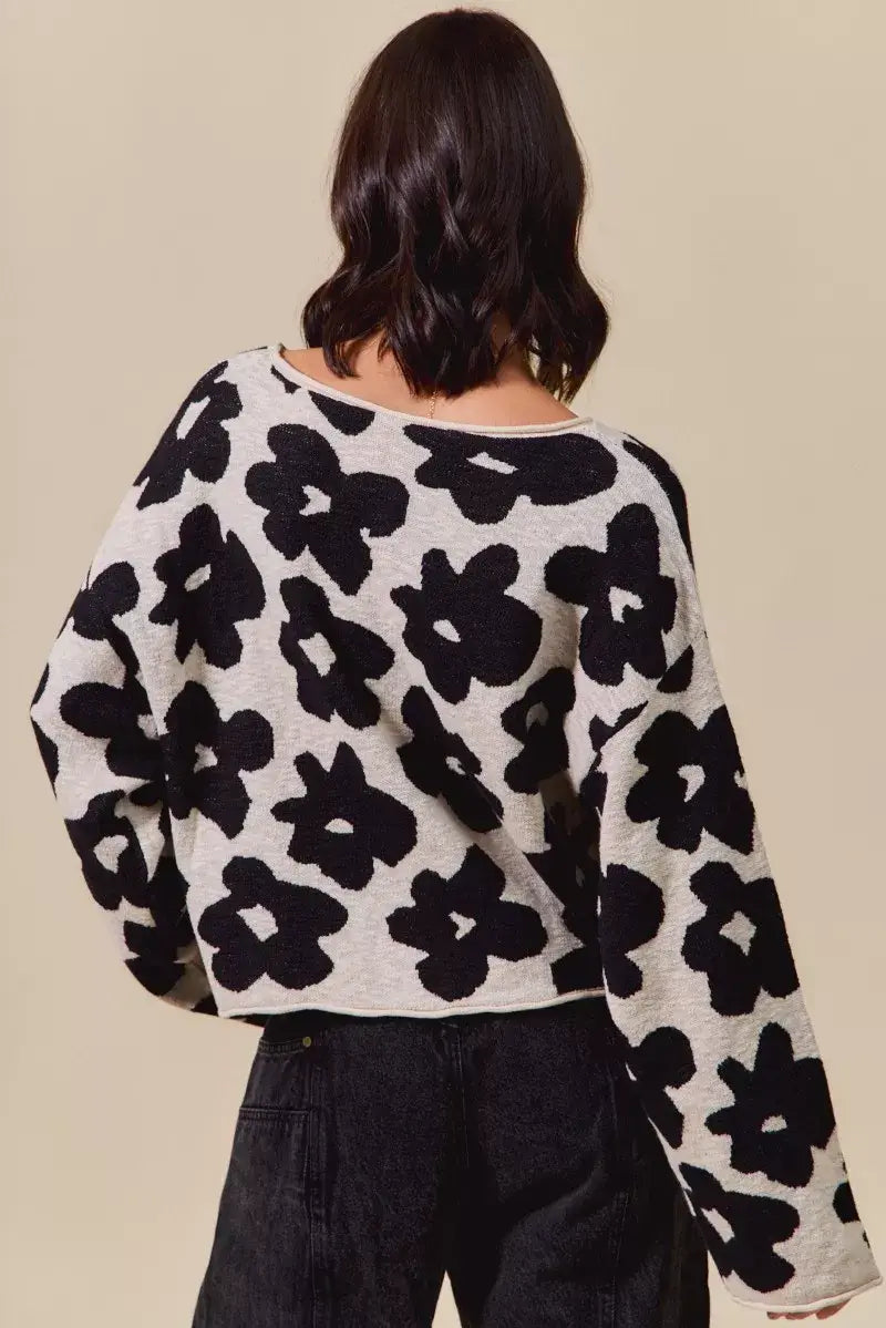 SO ME Loose Fit Flower Lightweight Sweater Top - Trendsi - Flyclothing LLC