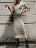 Striped Round Neck Long Sleeve Dress - Trendsi - Flyclothing LLC