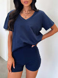 V-Neck T-Shirt and Shorts Set - Trendsi - Flyclothing LLC