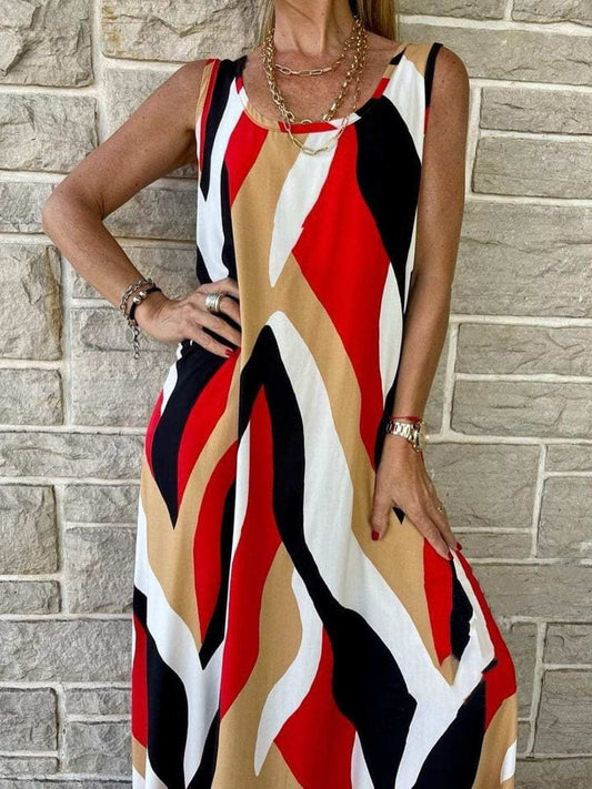 Printed Round Neck Mini Tank Dress - Trendsi - Flyclothing LLC