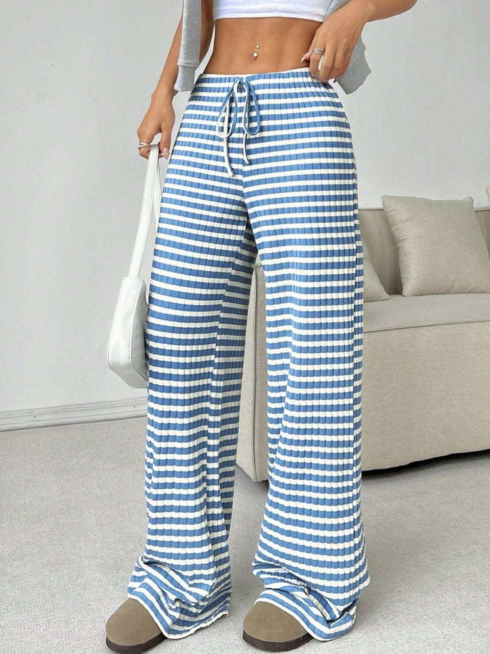 Tied Striped Wide Leg Pants - Trendsi - Flyclothing LLC