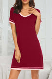 Contrast Trim Short Sleeve Lounge Dress - Trendsi - Flyclothing LLC