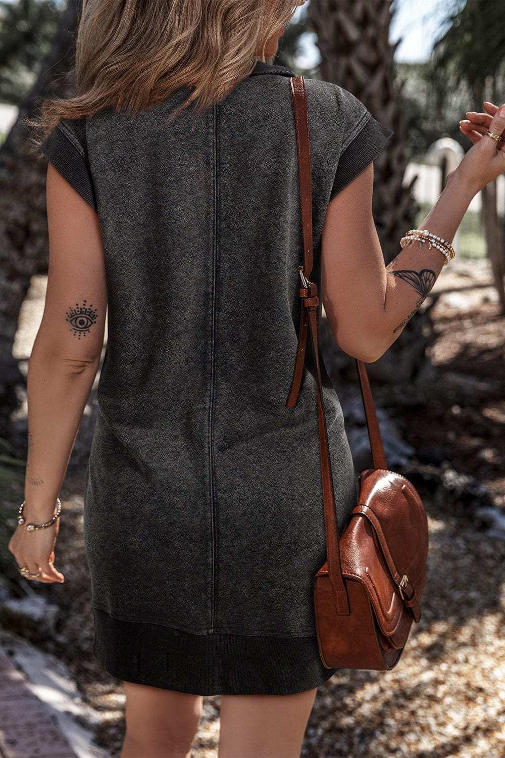 Half Zip Cap Sleeve Mini Dress - Trendsi - Flyclothing LLC