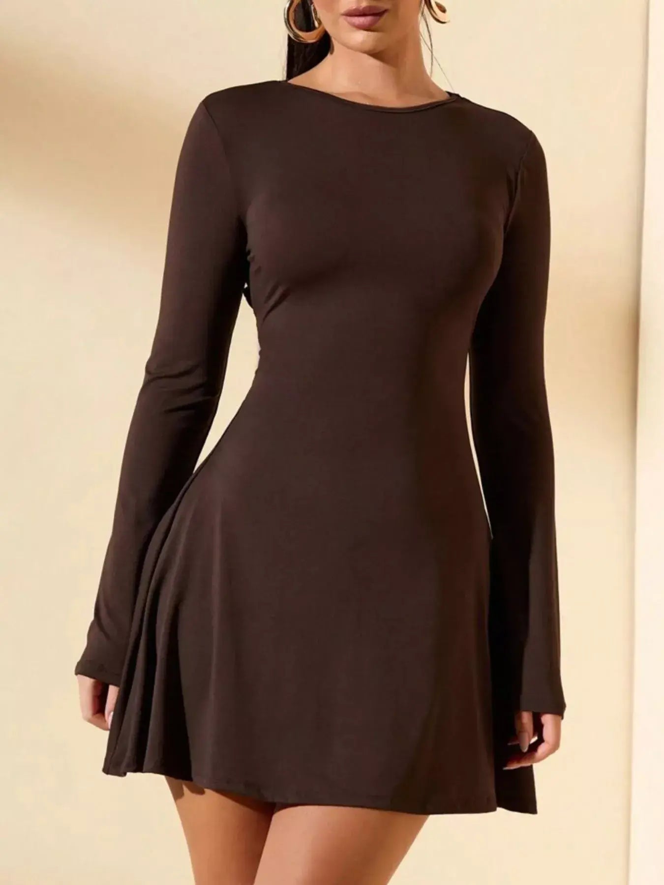 Round Neck Long Sleeve Mini Dress - Trendsi - Flyclothing LLC