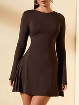 Round Neck Long Sleeve Mini Dress - Trendsi - Flyclothing LLC