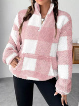 Full Size Plaid Sherpa Long Sleeve Sweatshirt Plus Size - Trendsi - Flyclothing LLC