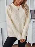 Round Neck Long Sleeve Woven Sweater - Trendsi