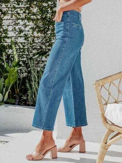 Button Fly Cropped Jeans with Pockets - Trendsi - Flyclothing LLC