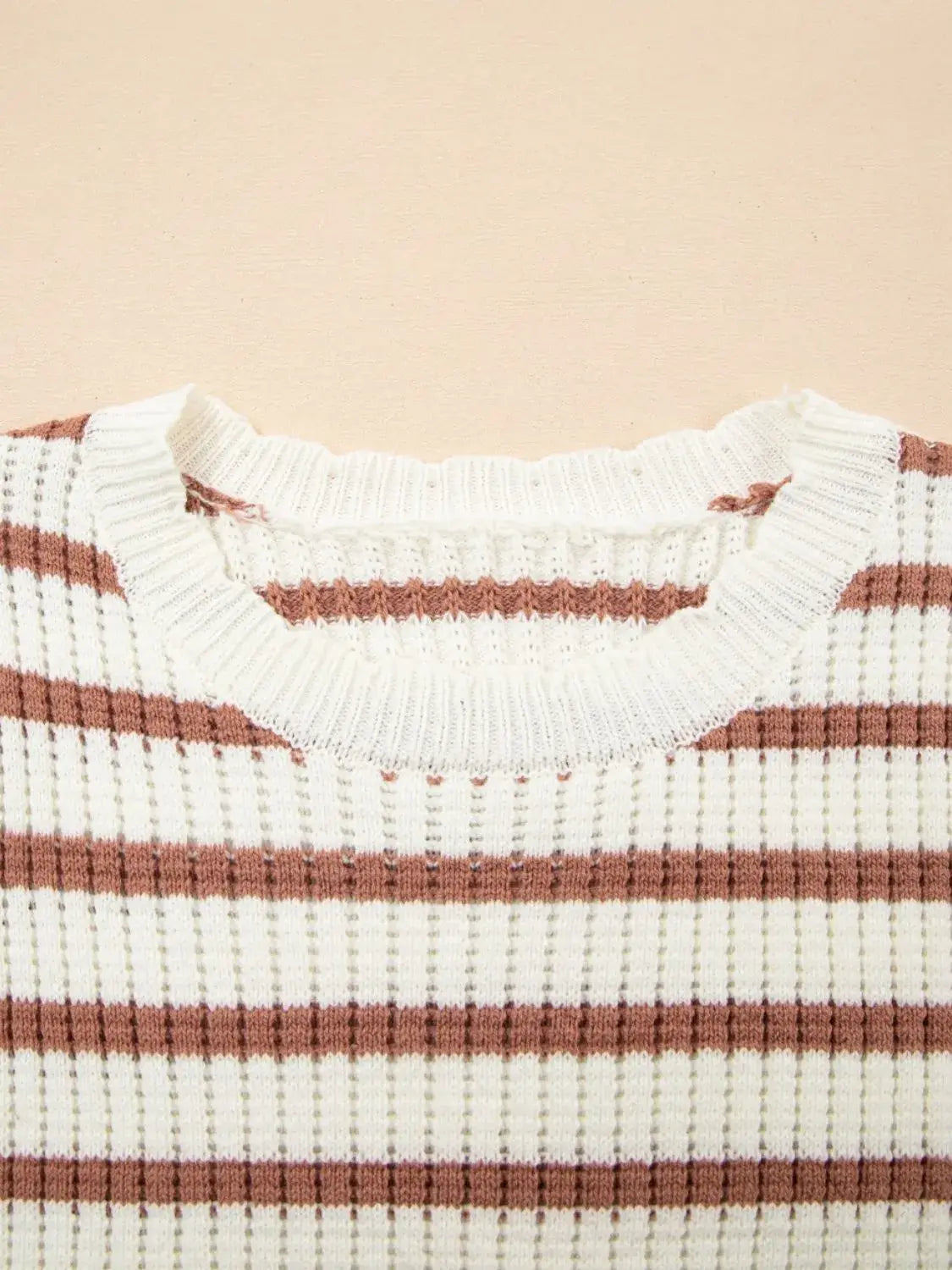 Stripe Scalloped Round Neck Short Sleeve Sweater - Trendsi - Flyclothing LLC