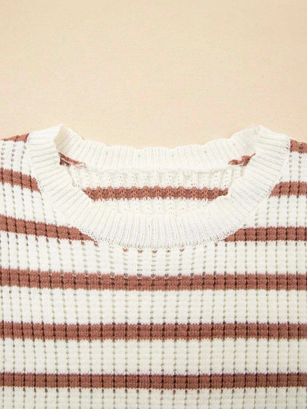 Stripe Scalloped Round Neck Short Sleeve Sweater - Trendsi - Flyclothing LLC