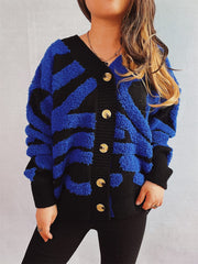 Contrast Button Up Long Sleeve Cardigan - Trendsi