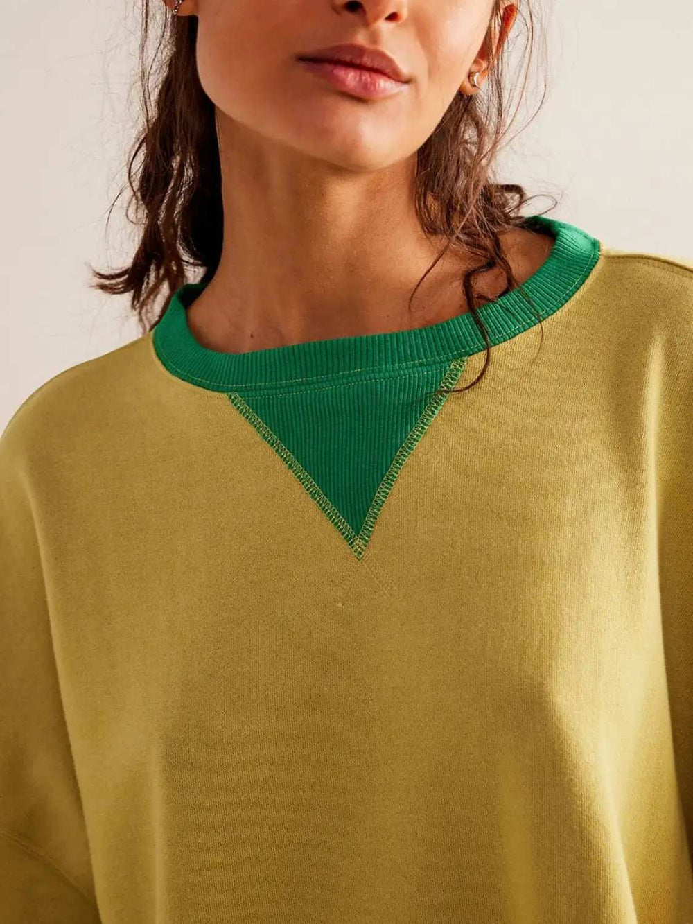 Contrast Trim Round Neck Long Sleeve Sweatshirt - Trendsi - Flyclothing LLC