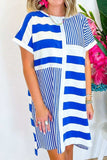 Stripe Mixed Short Sleeve Shift Mini Tee Dress - Trendsi - Flyclothing LLC